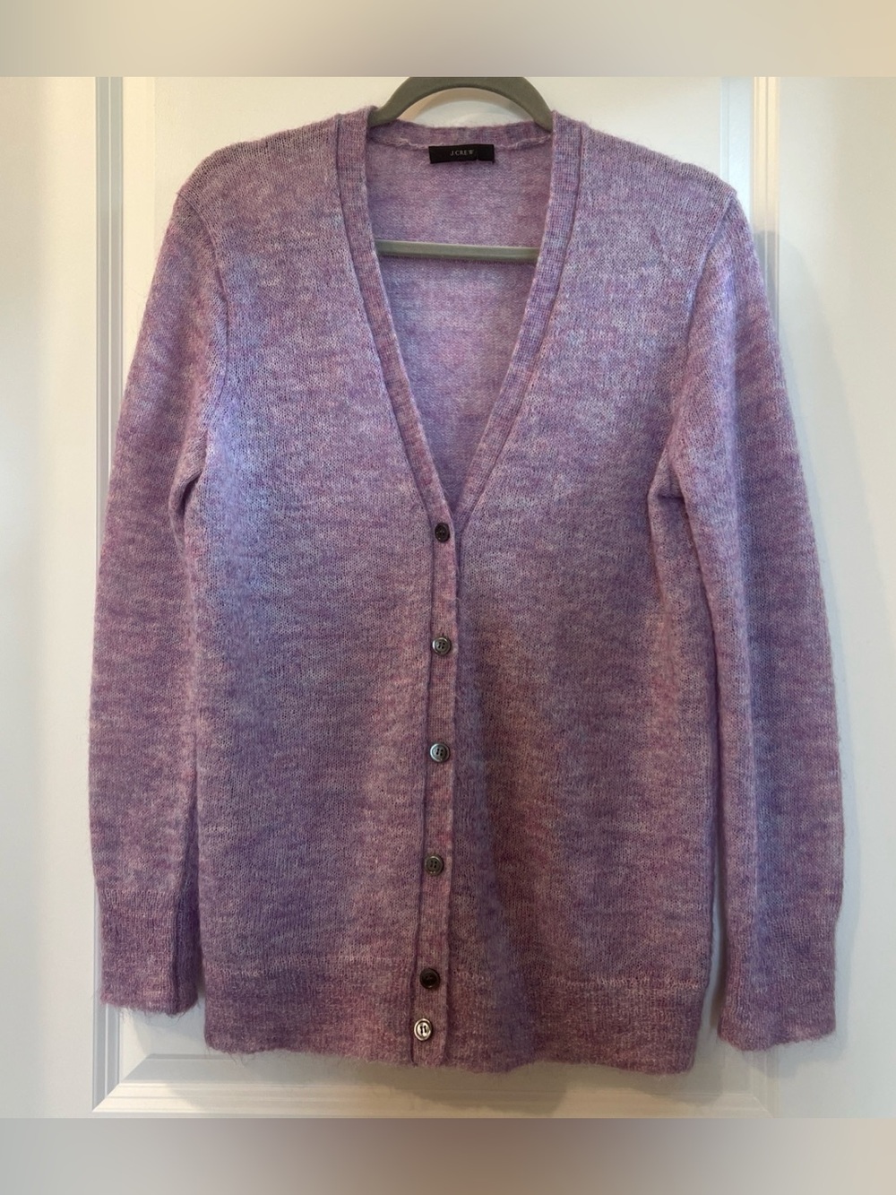J. Crew Heathered Lavender Button-Front V-Neck Cardigan